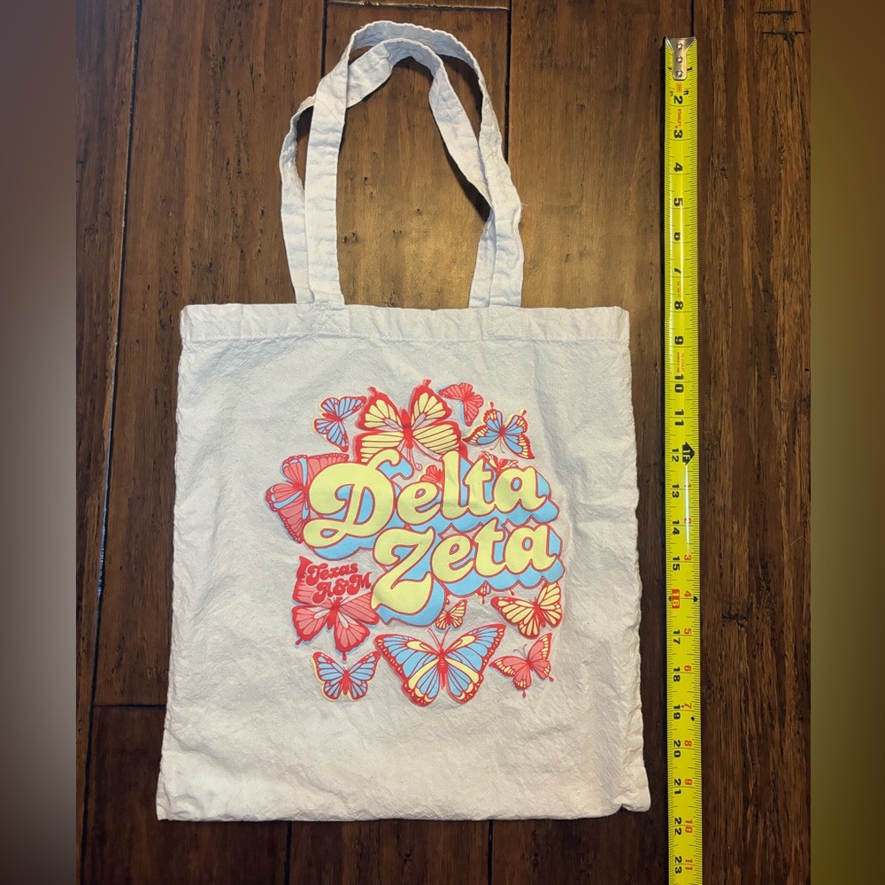 Texas A&M Delta Zeta sorority butterfly red yellow tote bag Greek
